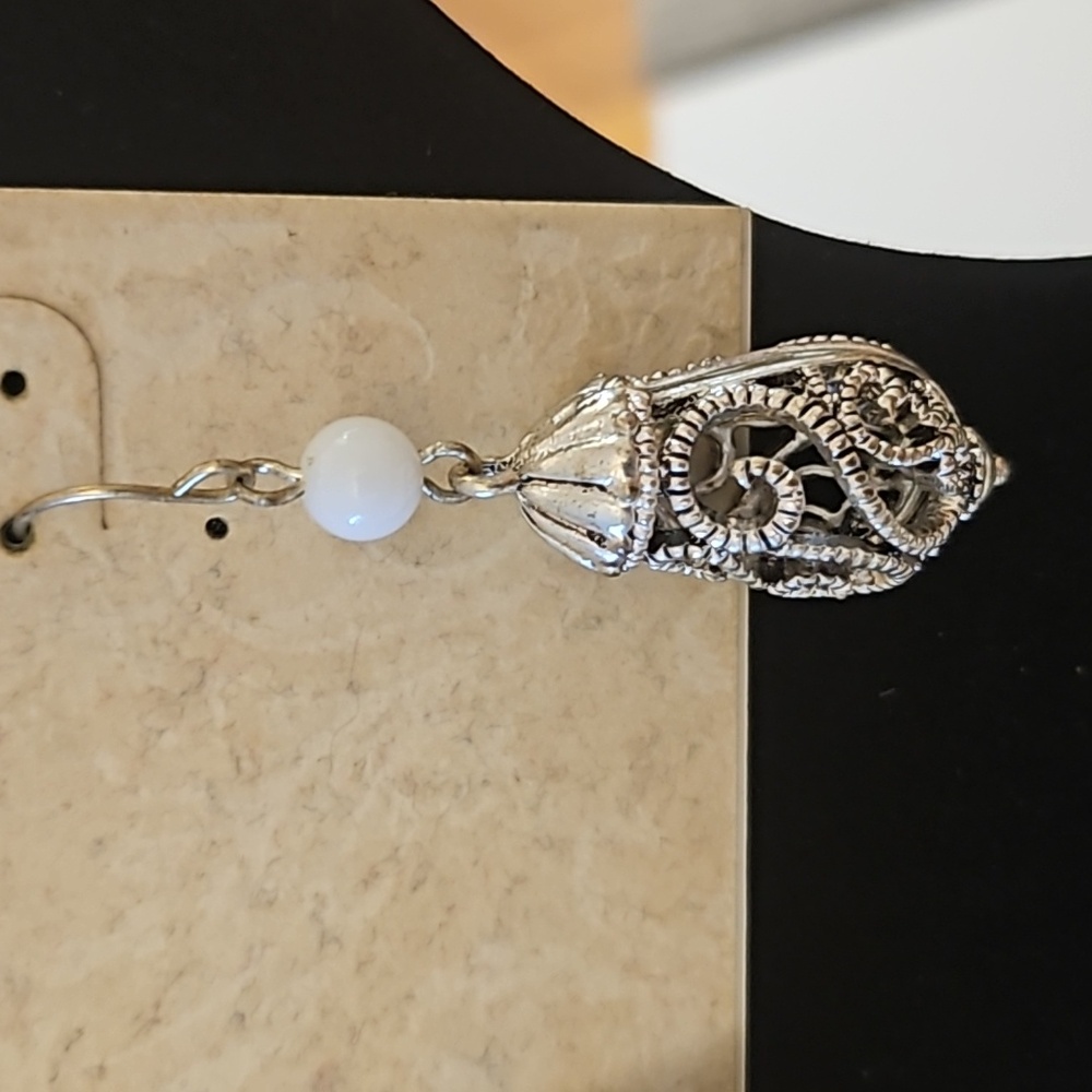 **Clearance**  silver and white dangle earrings - Picture 2 of 3